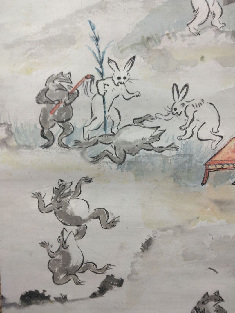 みりん様用】鳥獣戯画 紙本 掛軸（河鍋暁斎 風） - メルカリ