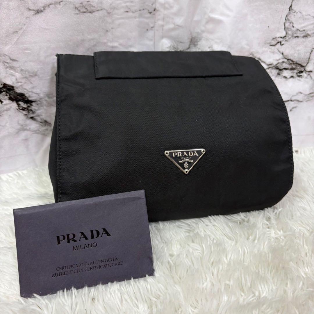 PRADA アクセサリーポーチ ナイロン 三角ロゴ ギャランティ付 MV459 PRADA 三角ロゴナイロンポーチ | Hedy