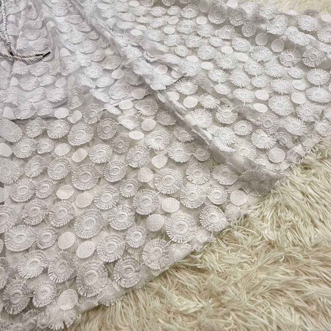 オブリ マーガレットドット刺繍 レース ホワイトフレアロングスカート