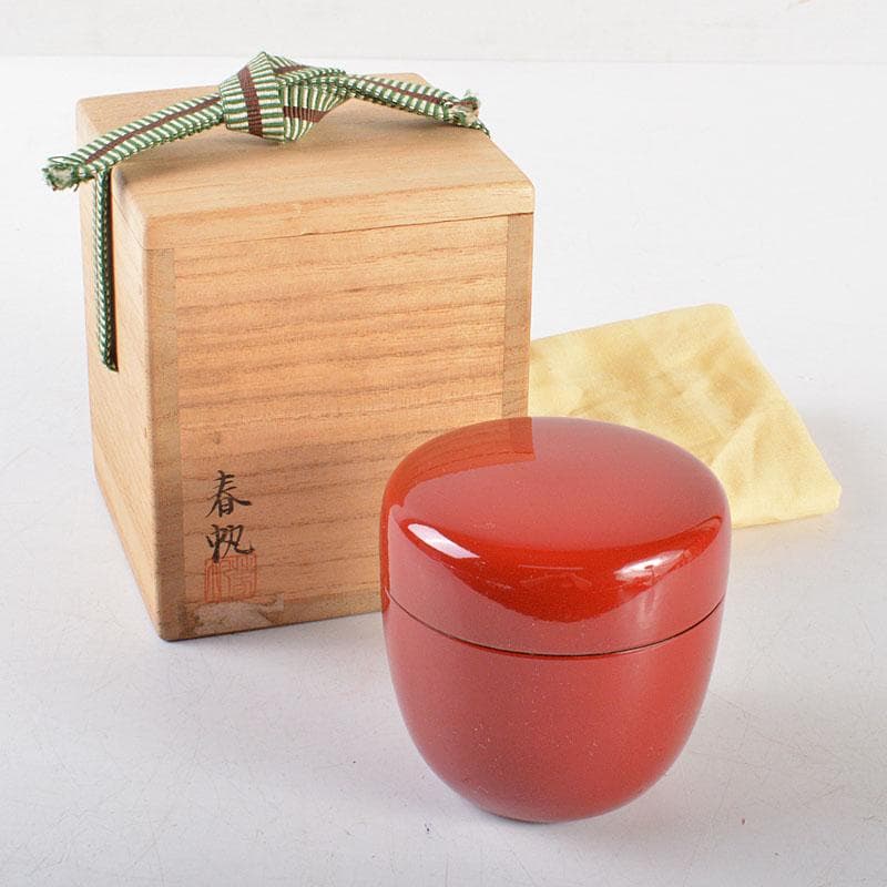 茶道具　加賀蒔絵師　目代春帆作　朱塗　棗　共箱　V　R5461