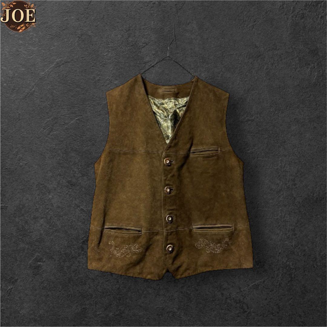 Sunagawa【希少】90sユーロ古着スエードレザーベストアラベスク刺繍