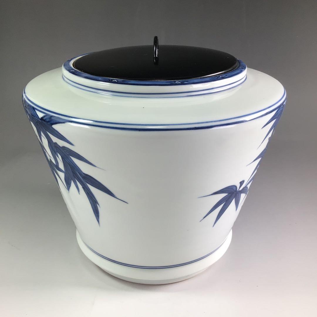 R236 水指 『平安 青峰造』『染付竹絵』『青華水指』 共箱 茶道具