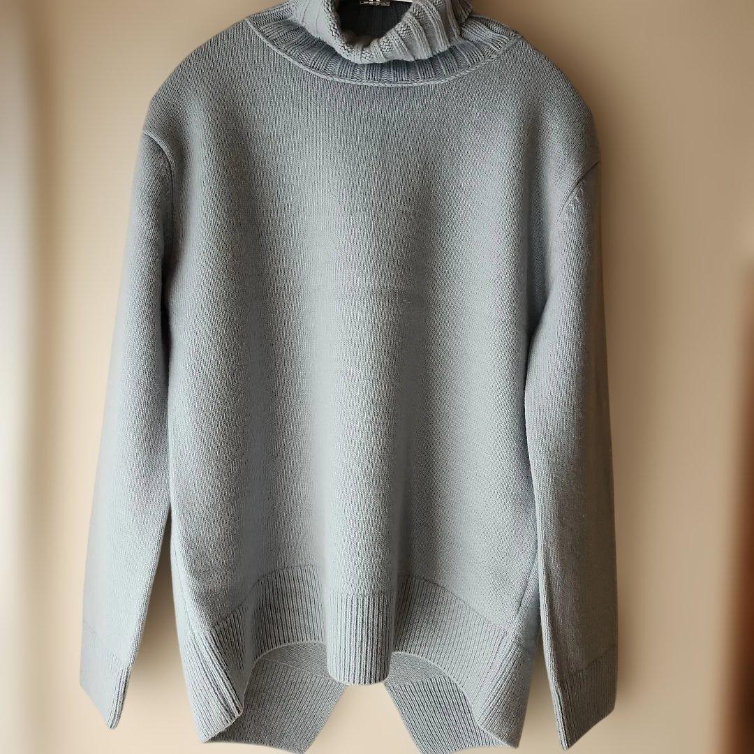 美品JADE サックスブルー タートルネック ニットセーター