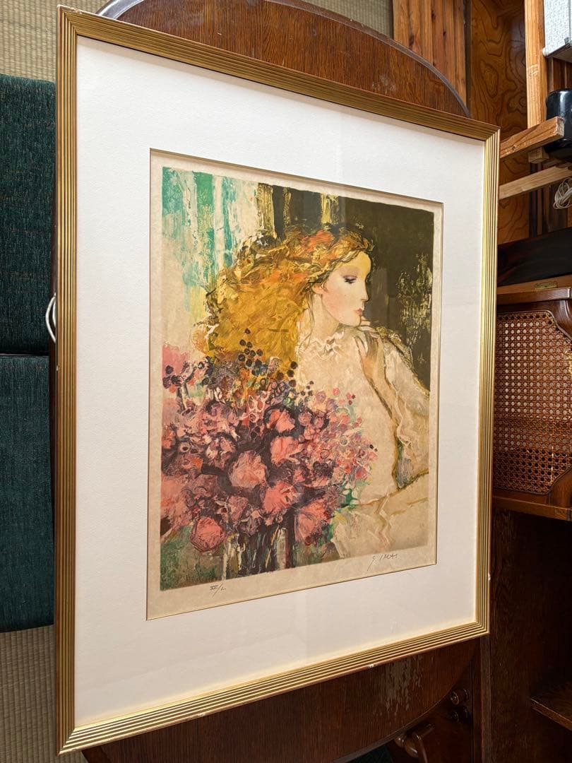 Sachiko Imai（今井幸子）「女性と花」リトグラフ 直筆サイン入り