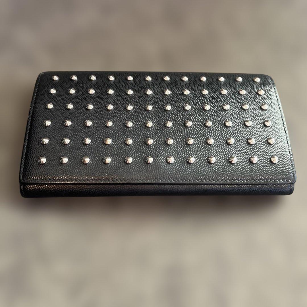Saint Laurent サンローラン　スタッズ付きブラックレザー長財布
