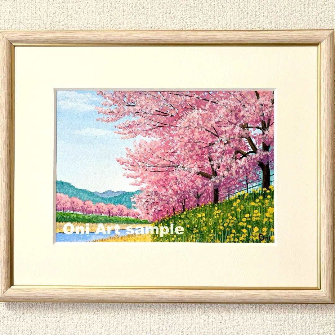 アクリル画　原画　「河津桜02」額縁付　SMサイズ　風景画