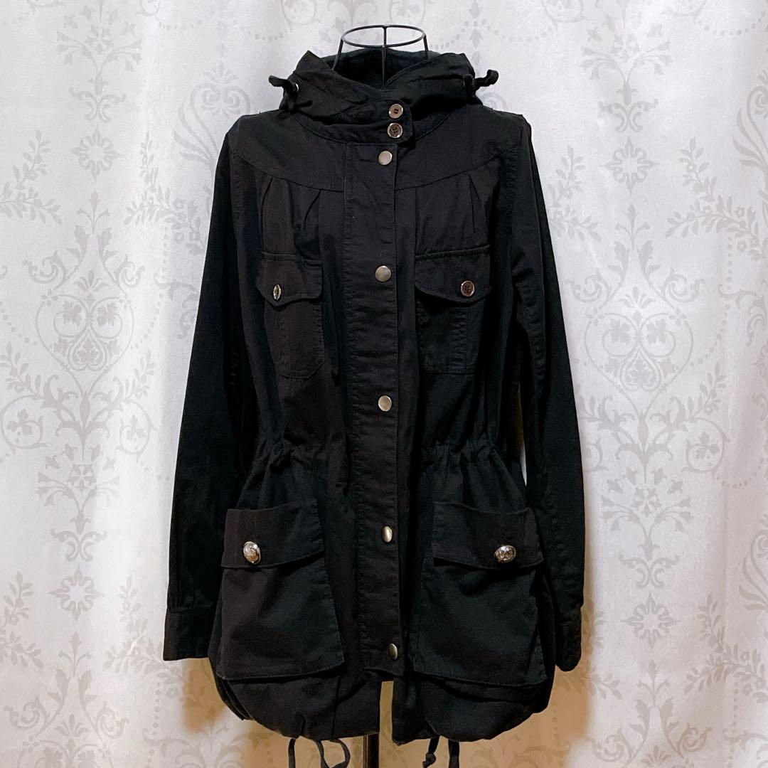 薄手 ミリタリーコート 黒 平成ギャルy2k ダークコア グランジ d.i.a系