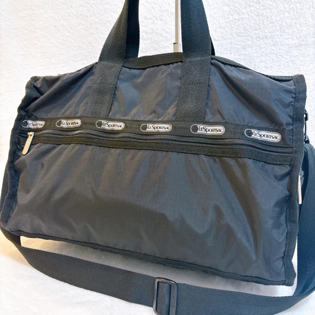 【美品】レスポートサック　ボストンバッグ　ブラック　無地　黒　ショルダー