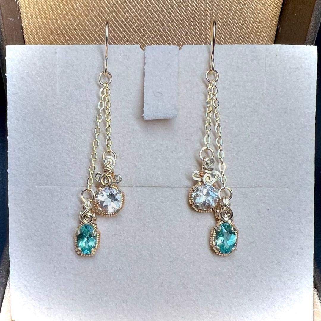 【for 澤美由紀様 】天然石　アパタイト＆ホワイトベリル　ピアス　14kgf