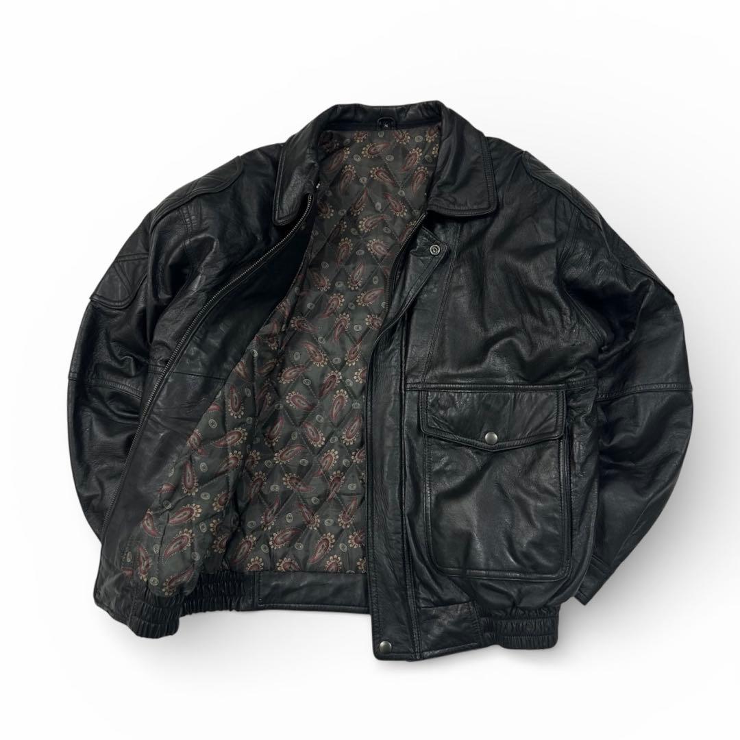 90's Vintage ラムレザー ボンバージャケット メンズM 総柄裏地