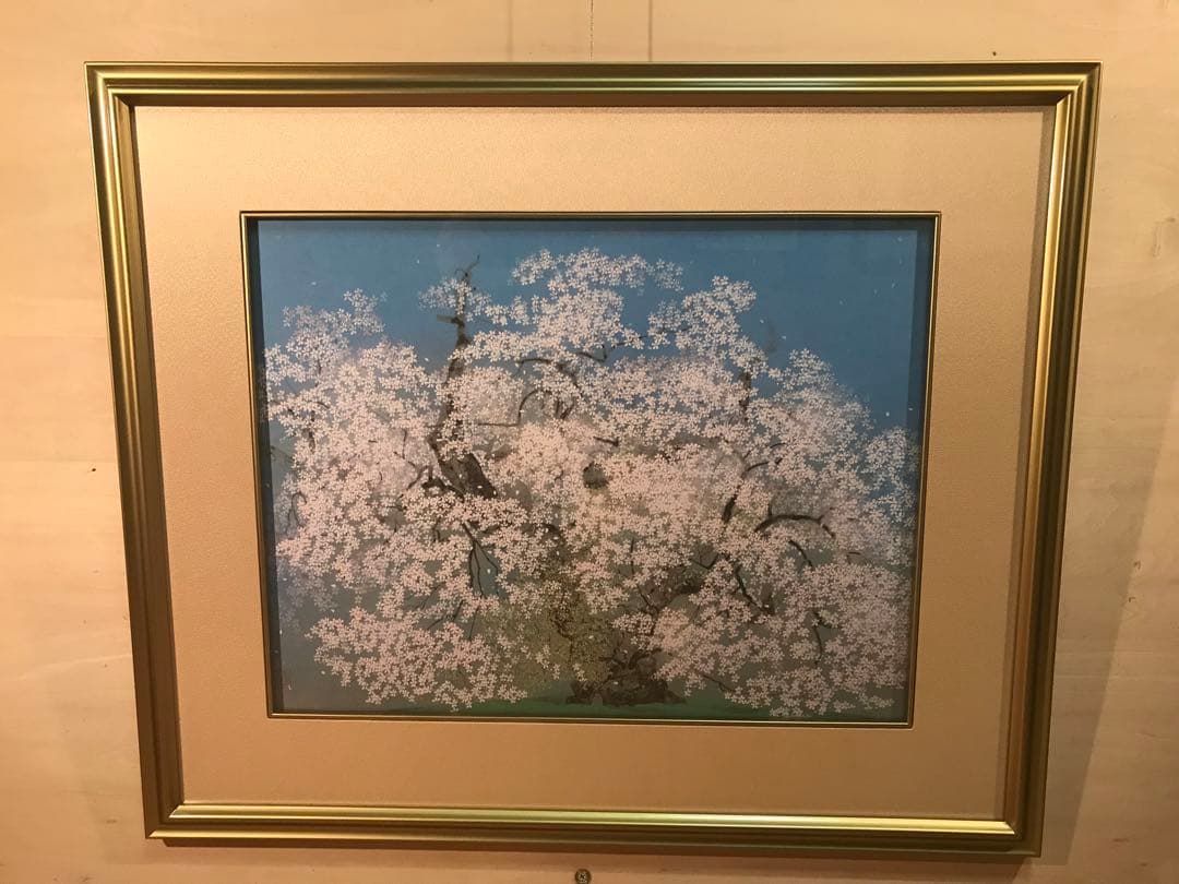 中島千波　「千歳櫻」　岩絵具方式複製画　作品証明シール有り