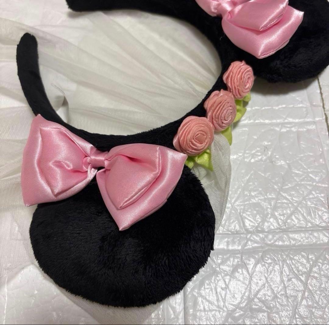 ディズニーリゾート ミニー カチューシャ ピンクリボン付き