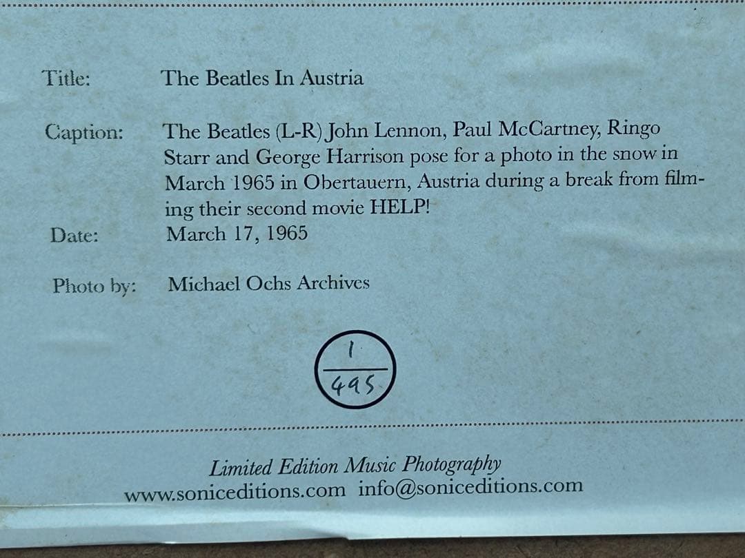 ビートルズ 写真 シリアルNo.1 Sonic Editions アートフォト - メルカリ