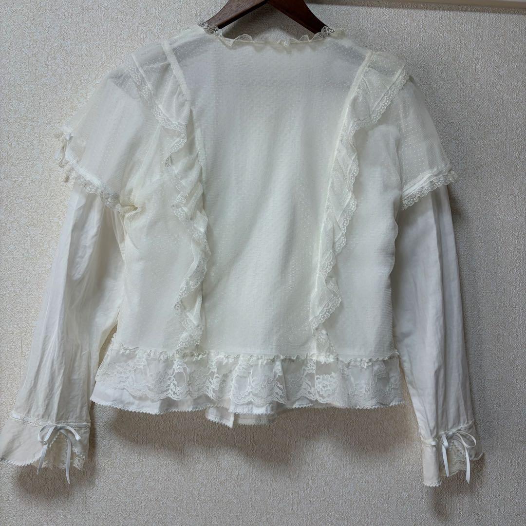 ルイスキャロル　希少　日本製　ドットチュール重ね　ローンフリルブラウスL15