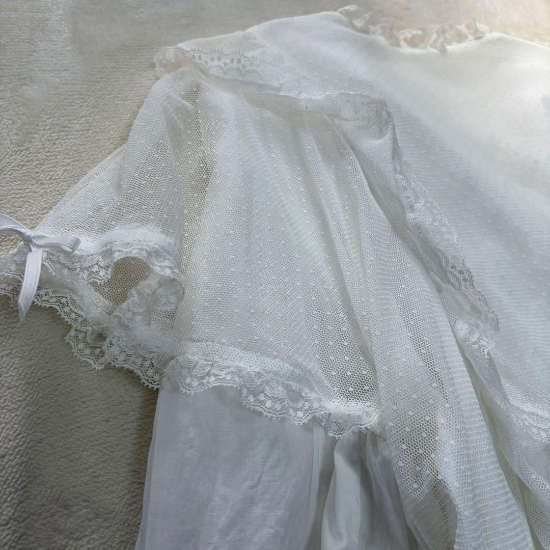 ルイスキャロル　希少　日本製　ドットチュール重ね　ローンフリルブラウスL15