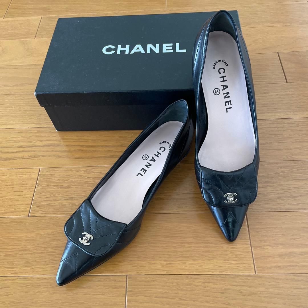 CHANELシャネル　レザーパンプス　ブラック37 箱付