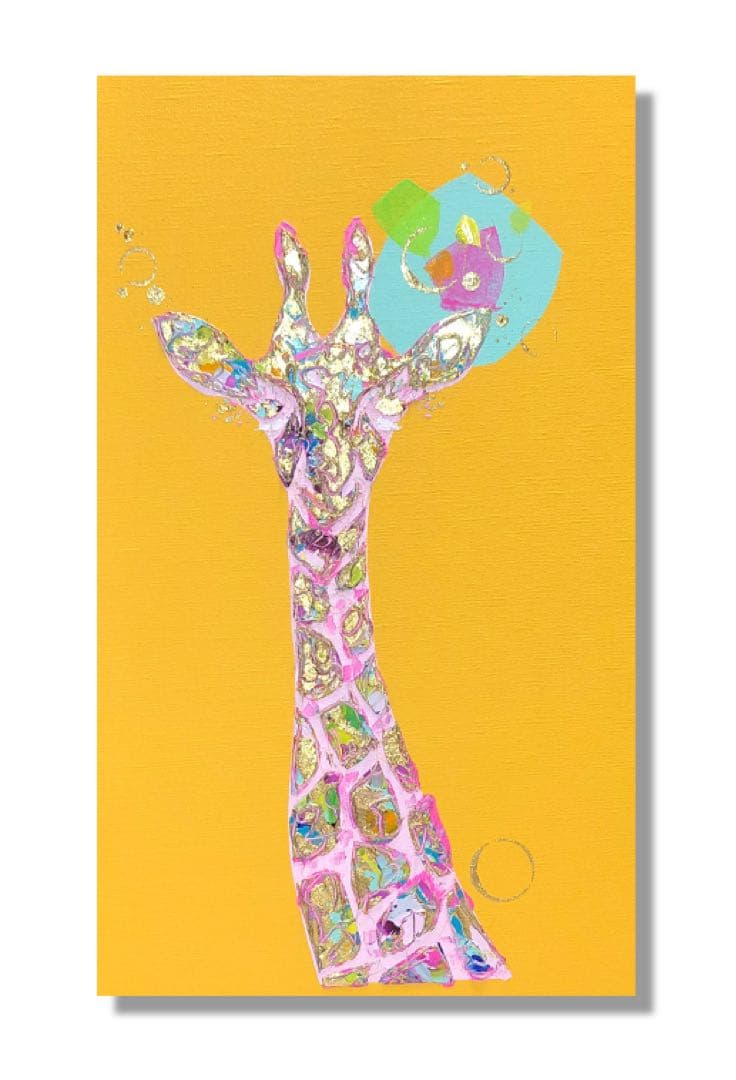 油絵　一点物　キリン　イエロー　北欧　ポップ　アート　インテリア　M8