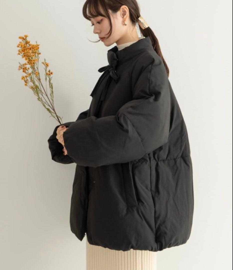 hinari 中綿リボンミドルコート ブラック ダウン Sサイズ - メルカリ