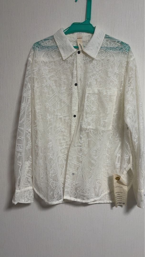 SHINYA KOZUKA レース柄 長袖ホワイトシャツ