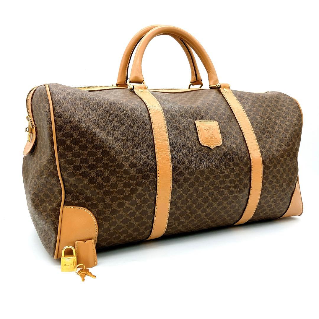 【CELINE】ボストンバッグ　マカダム柄　ゴールド金具 PVC ブラウン　鍵