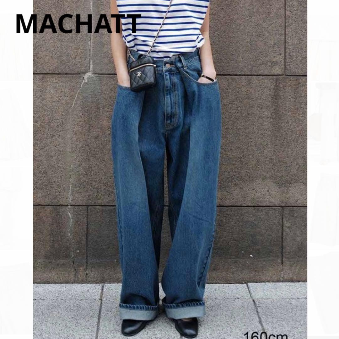 マチャットmachattウエストタックデニム　36サイズ　ブルー
