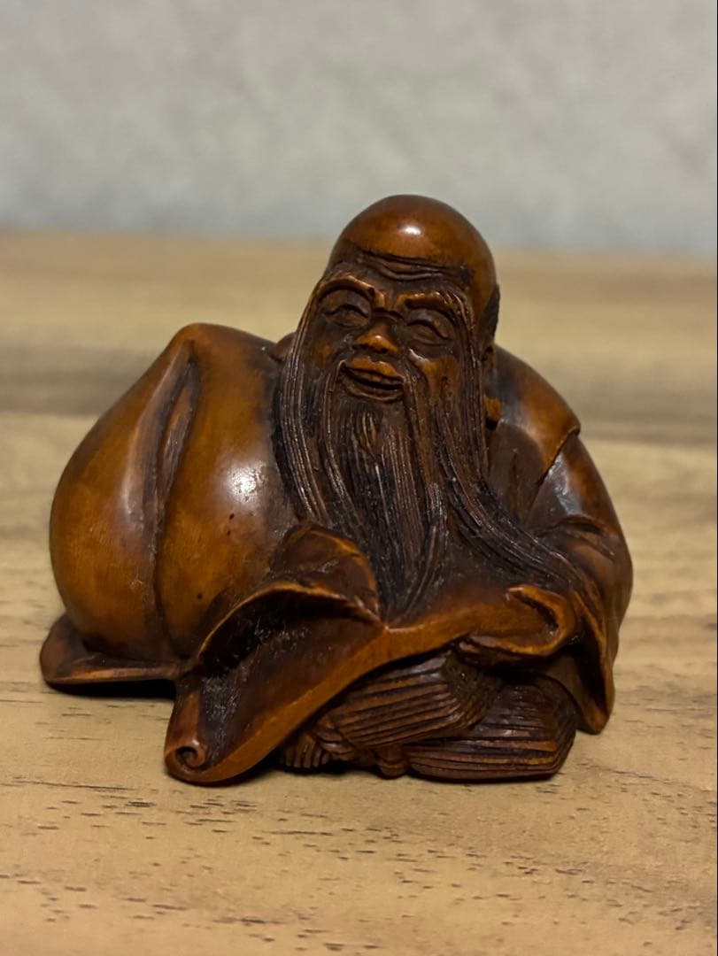 木彫 根付 福禄寿　在銘：永正