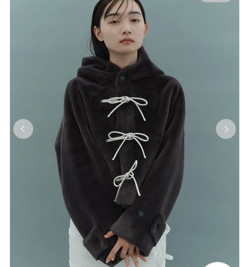 リボンショートダッフルコート　CGRY