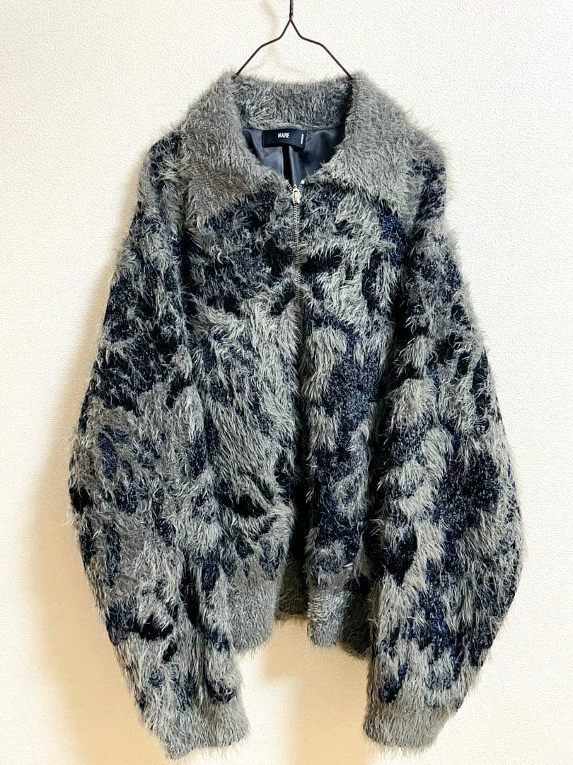 HARE　MIXヤーンフラワーニットブルゾン　グレー