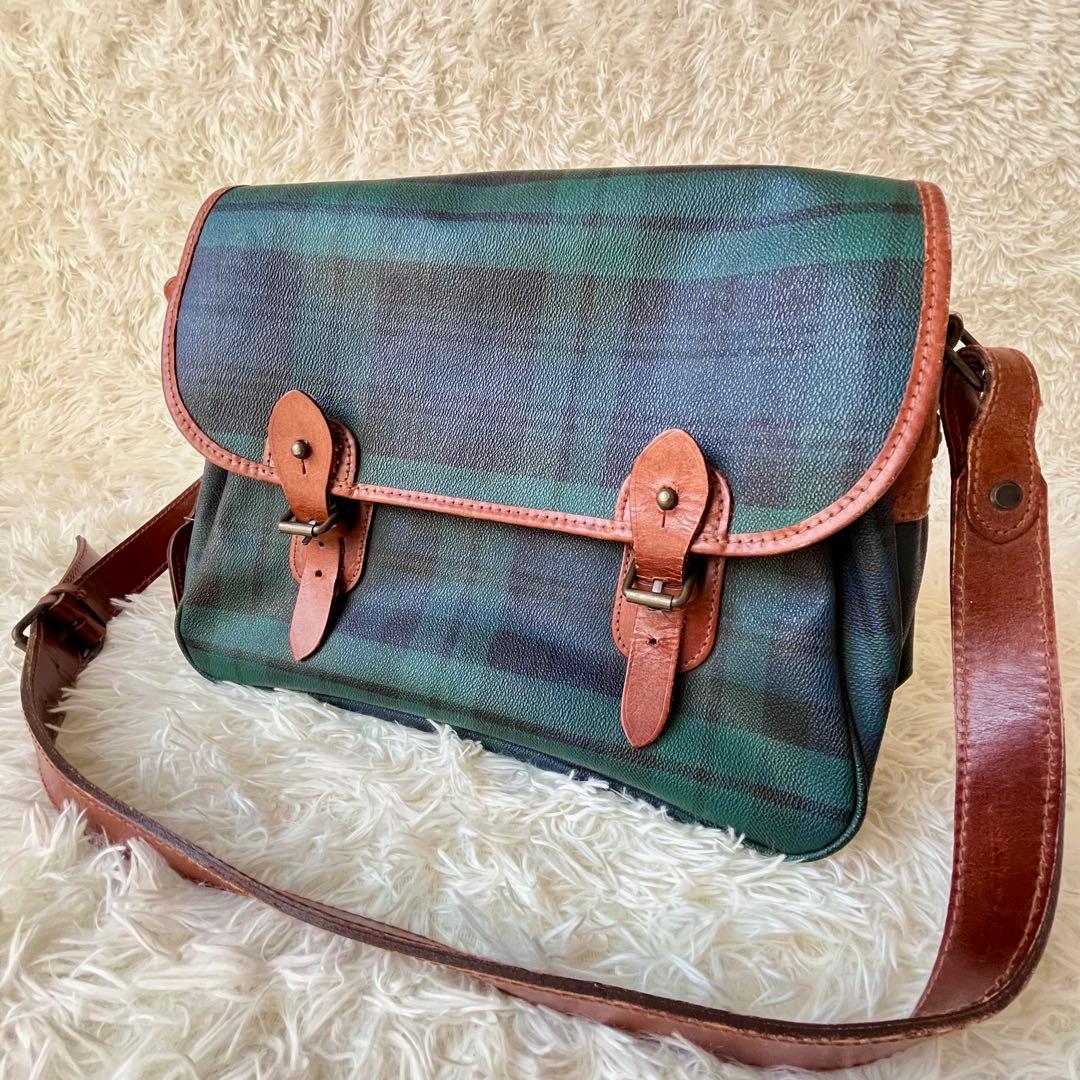 【美品】ポロ ラルフローレン PVC レザー メッセンジャーバッグ チェック柄