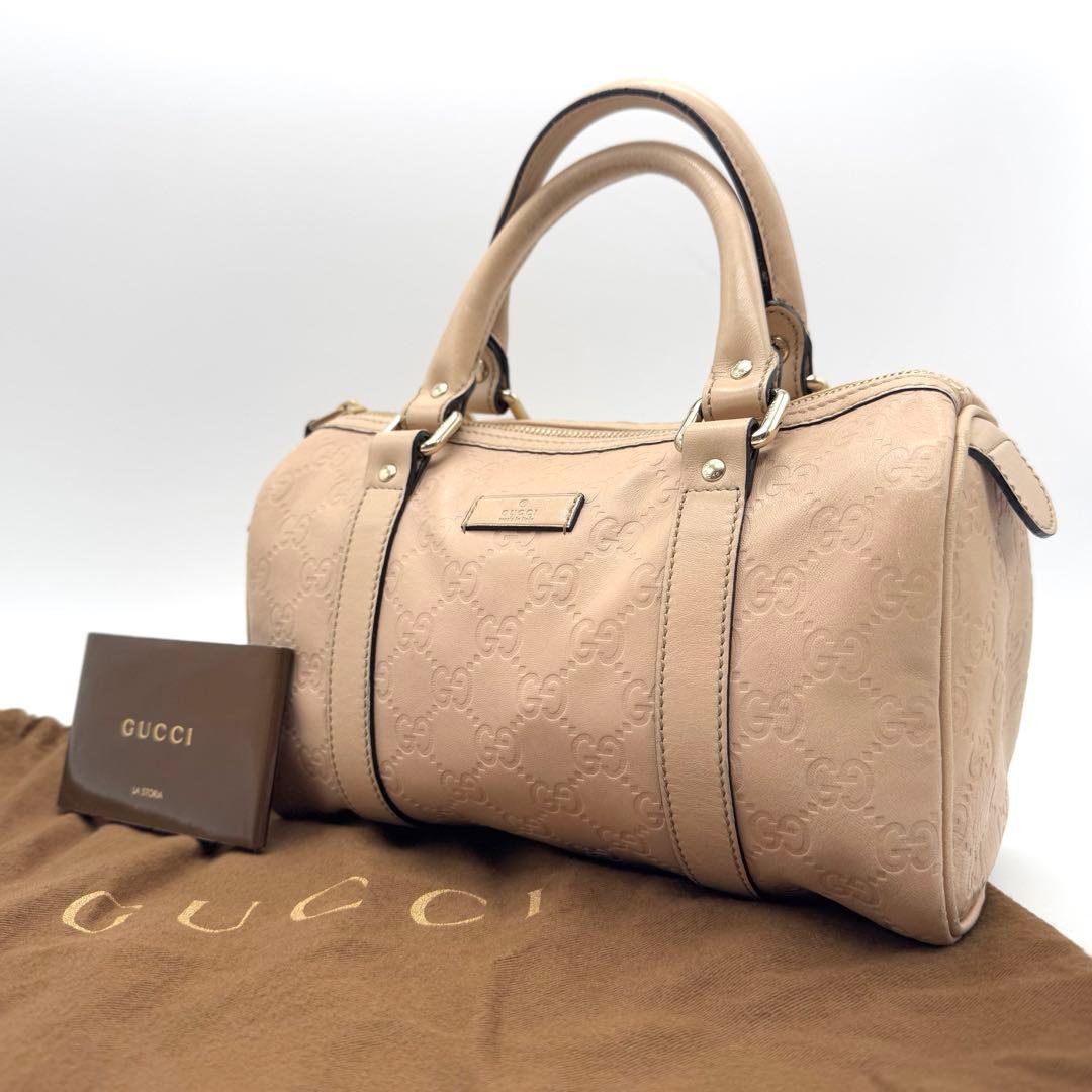 付属品付き グッチ GUCCI ミニボストン シマ レザー ハンドバッグ GG柄