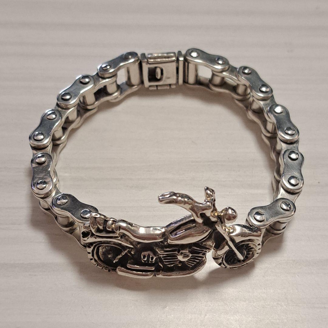 【ピンクの猫様】シルバー925 ブレスレット バイクチェーン バイクモチーフ