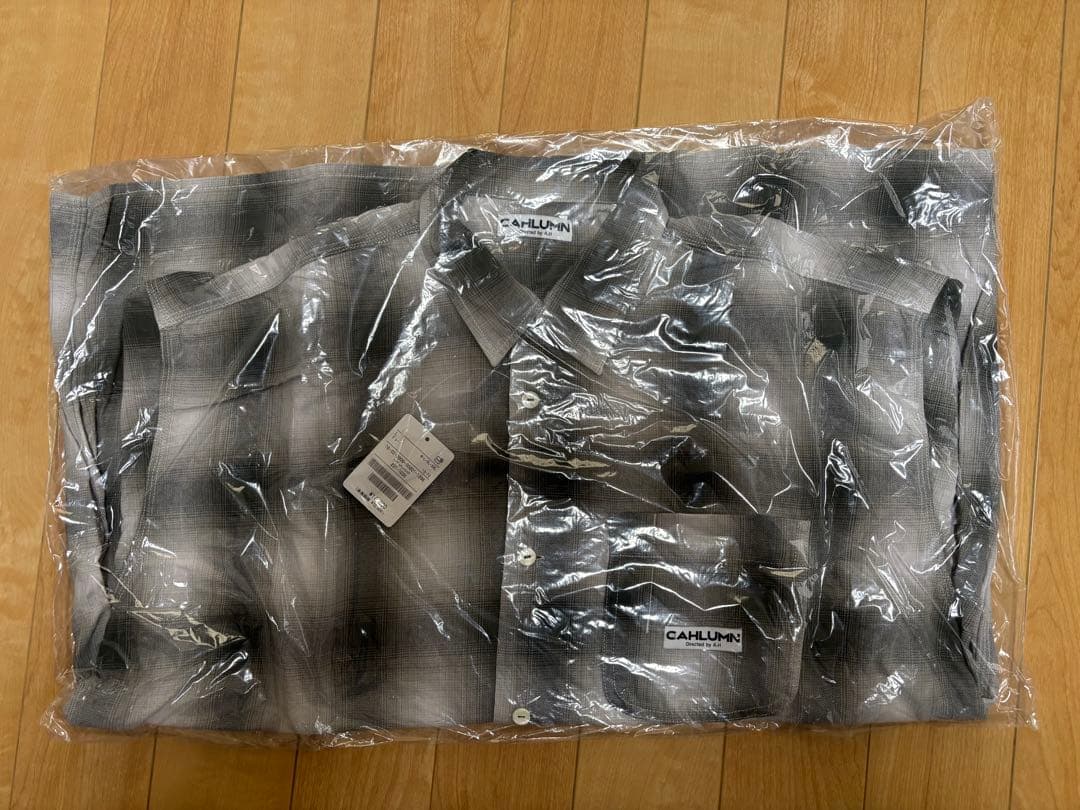 CAHLUMN オンブレチェック マガジンポケット オープンカラーシャツ L