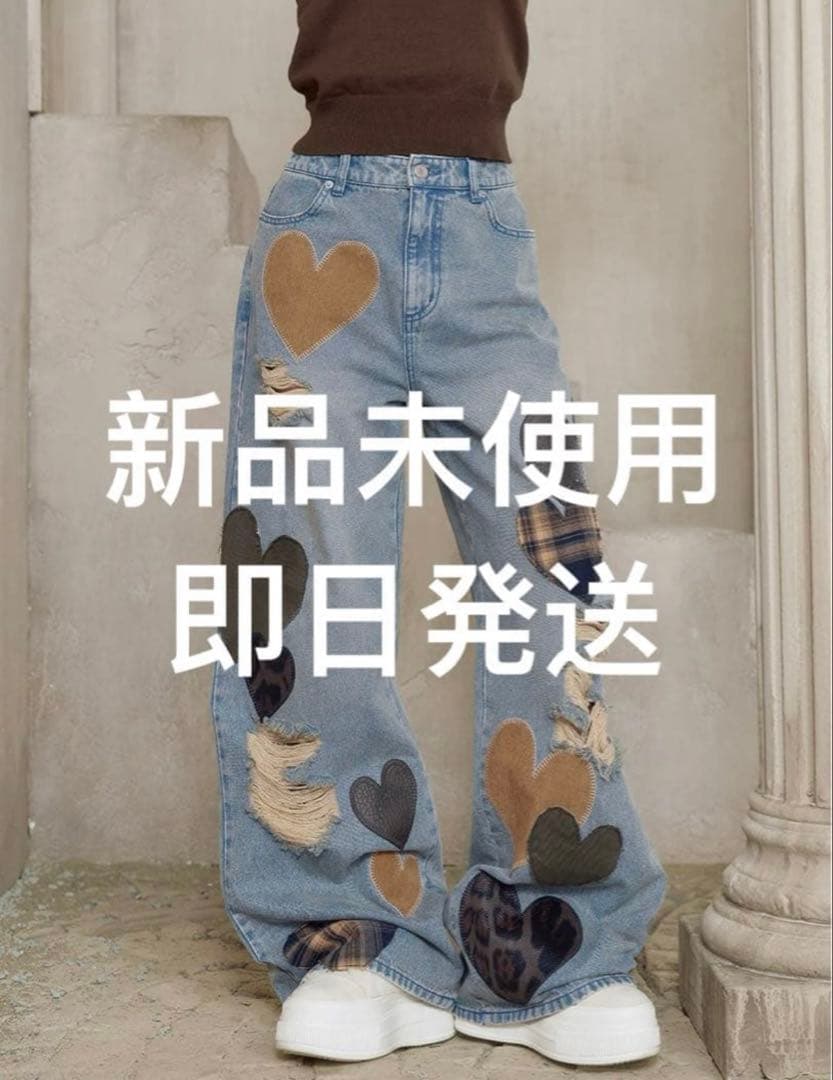 Darich ダーリッチ　ランダムハートパッチワークデニムパンツ