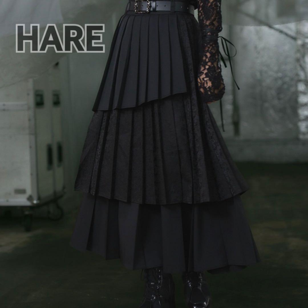 24AW 完売品✨HARE アシメMIXプリーツスカート　ブラック　フリー
