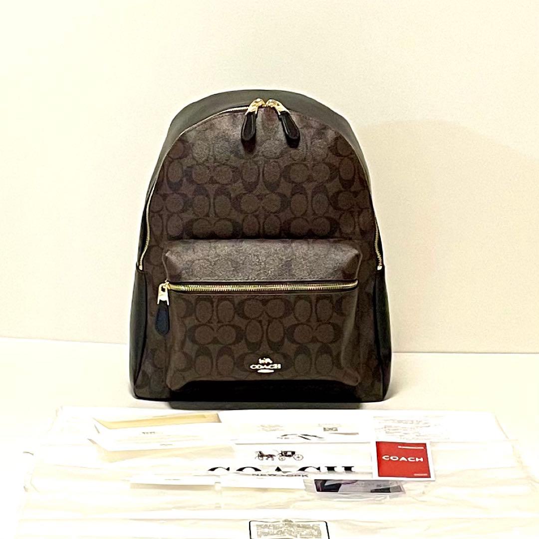 新品　COACH リュック　ブラウン　　シグネチャー柄 F58314