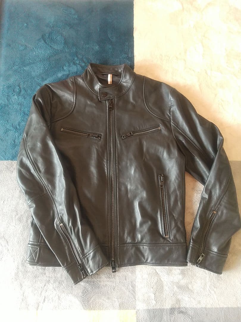 HUGO BOSS レザー シングル ライダースジャケット 革ジャン ラムレザー HUGO BOSS（ヒューゴ・ボス） レザージャケット メンズ ナッパレザー