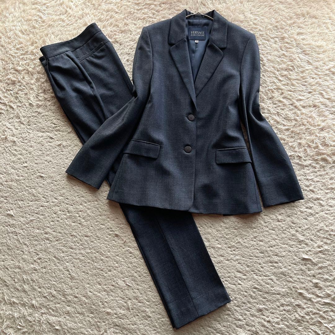 ヴェルサーチ セットアップ パンツスーツ ロゴボタン ウール混 ネイビー S相当 imgrc0094981337.jpg