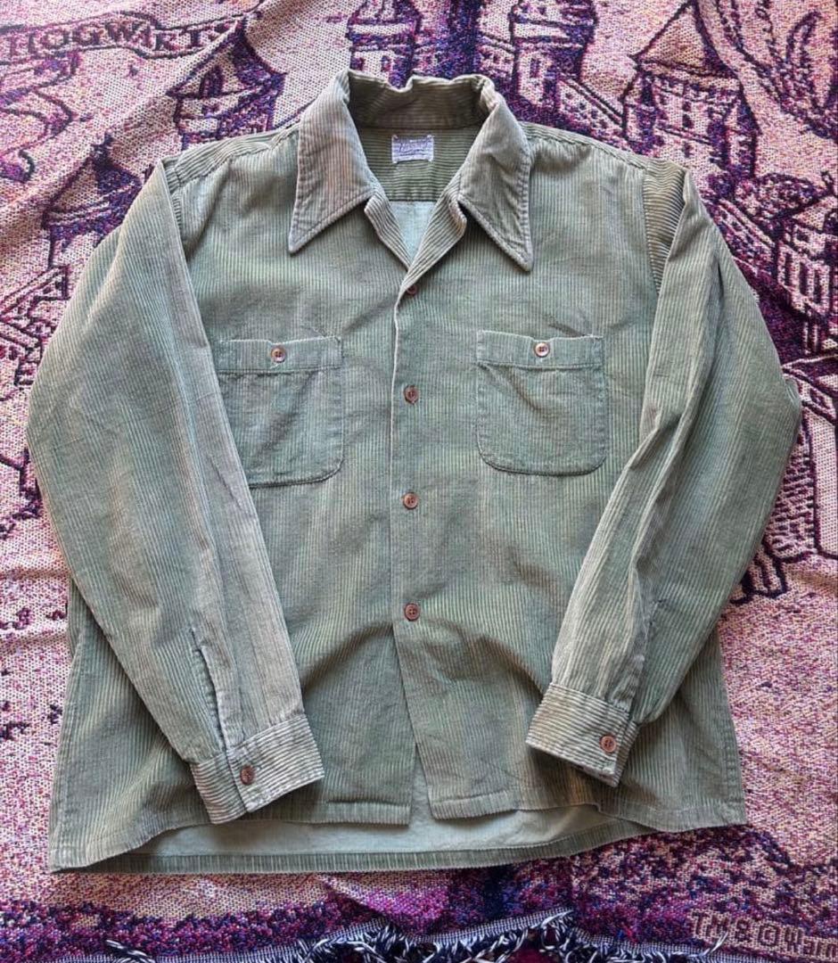 【60s】　コーデュロイシャツ　オープンカラー　ボックスシルエット