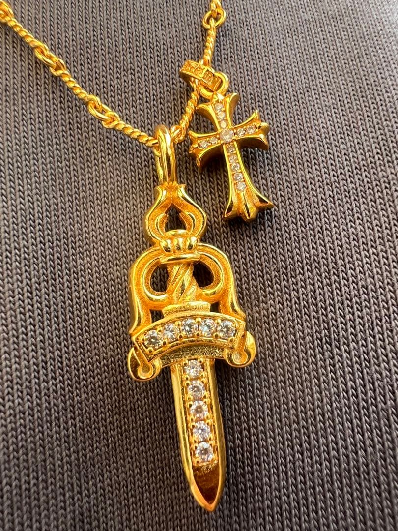 ☆JSJSZ 22K金メッキ×S925 サーベル＆クロスネックレス 刻印有り