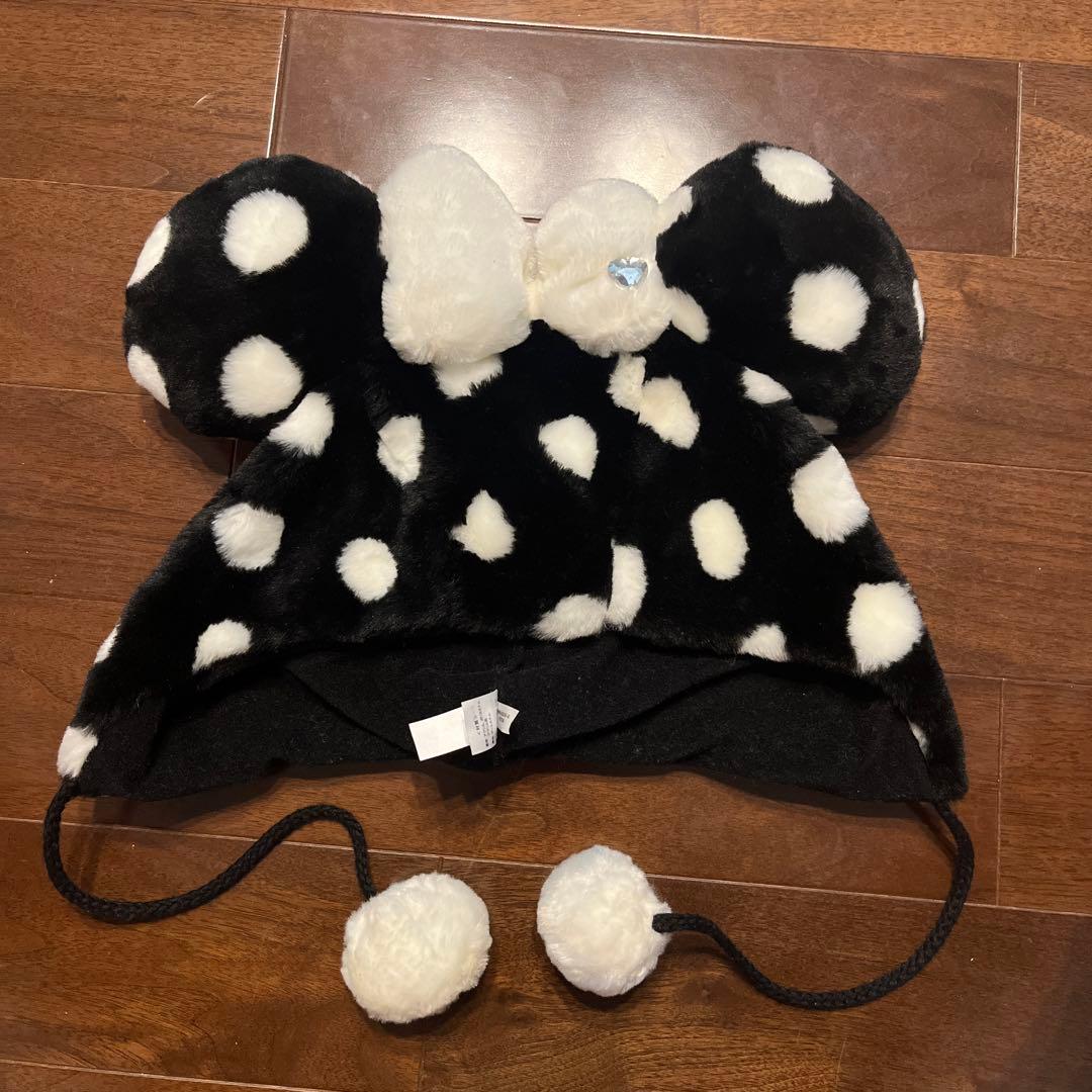 ミニーファンキャップ 黒水玉 白リボン - メルカリ