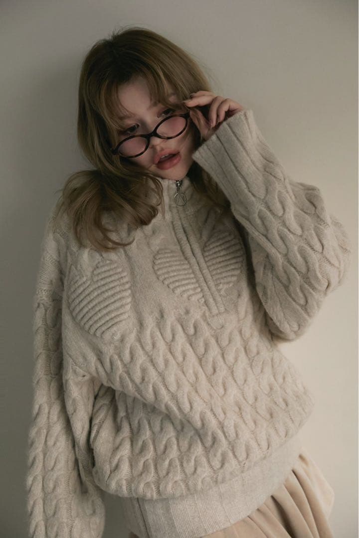 トップス Andmary andmary Heart loose knit beige