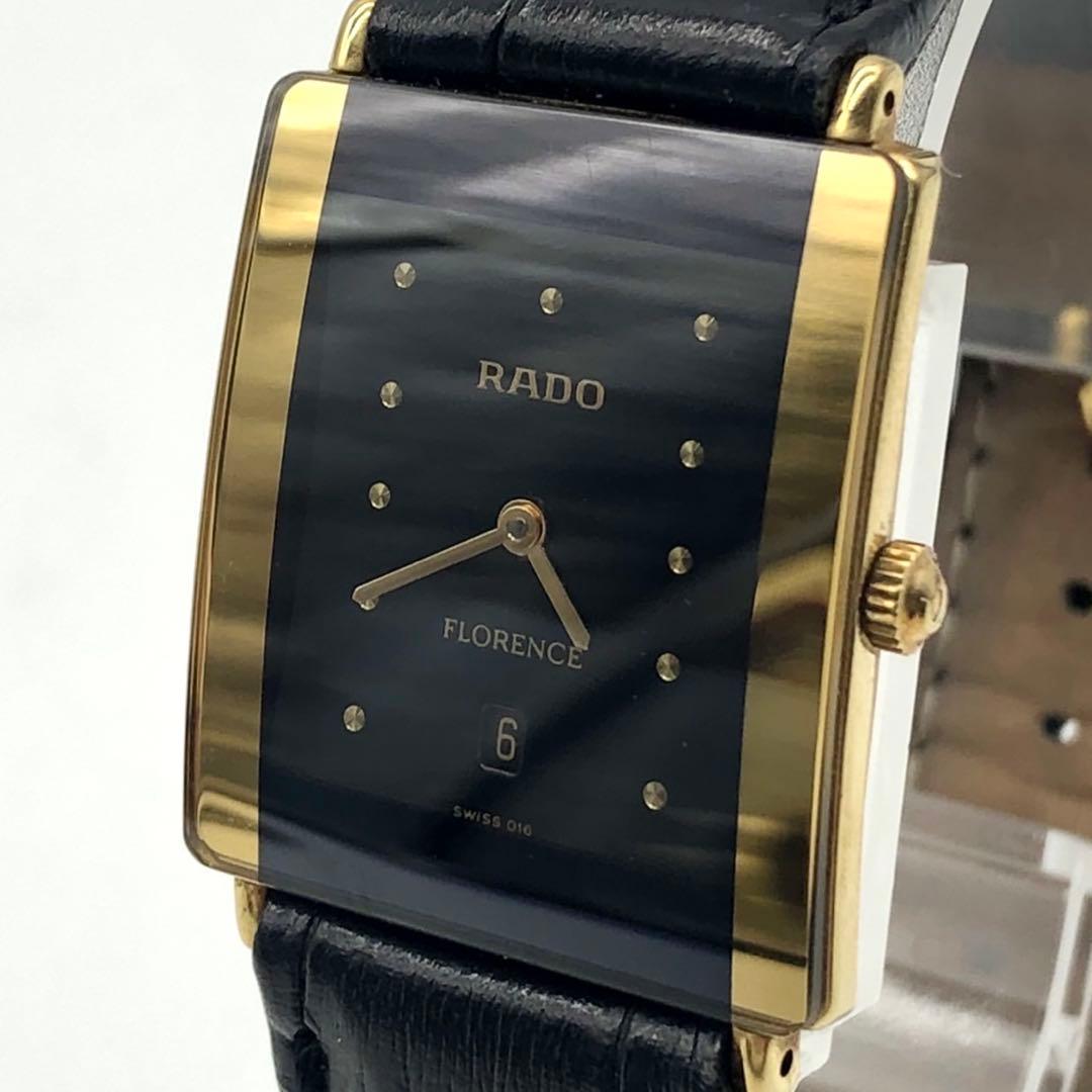 ✨美品・稼働✨ラドー フローレンス 腕時計 スクエア デイト 黒文字盤