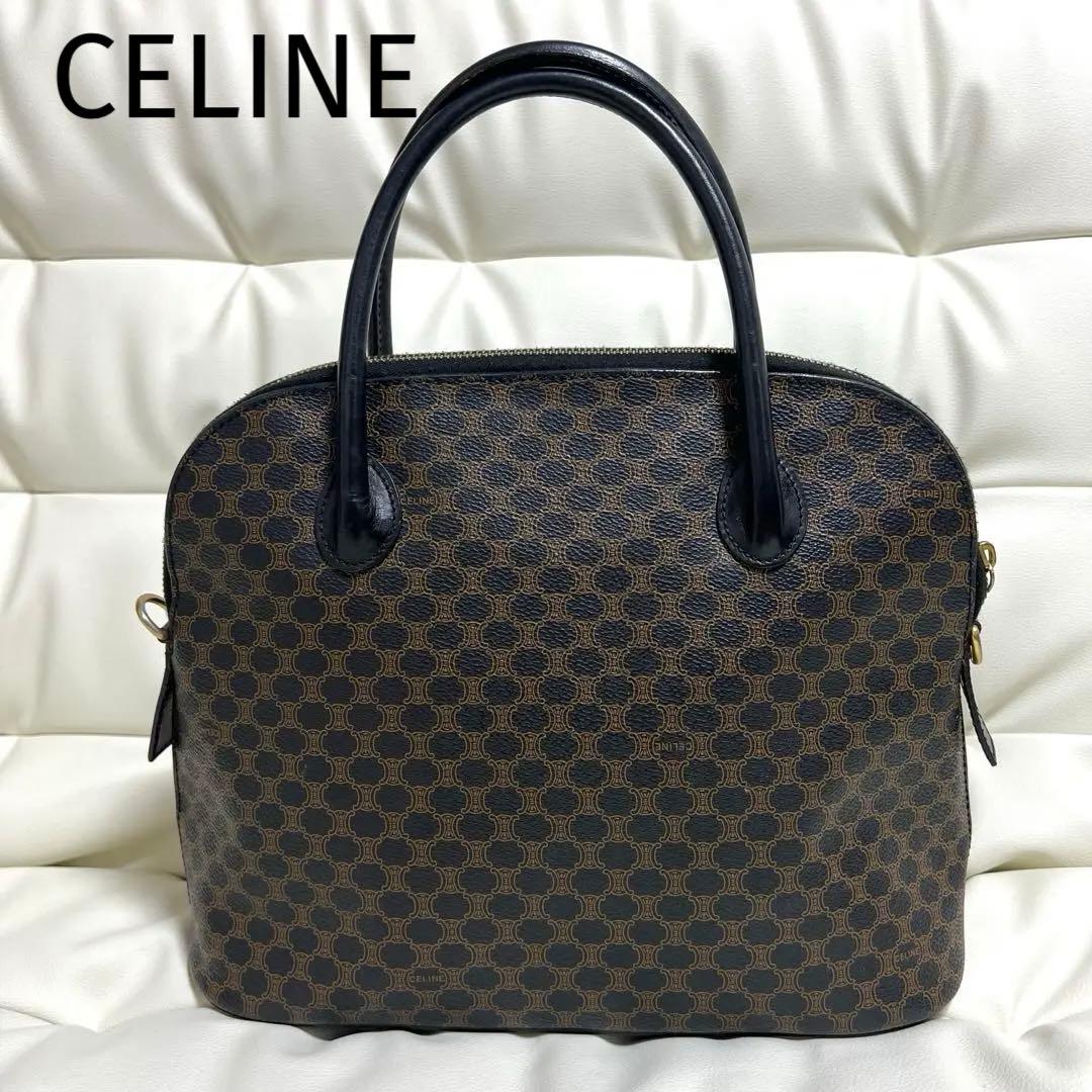 セリーヌ マカダム柄 ハンドバッグ ブラック PVC レザー - メルカリ