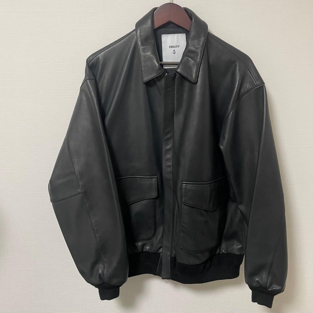 フィデリティ　ラムレザー　フライトジャケット　レザージャケット　黒　ブラック