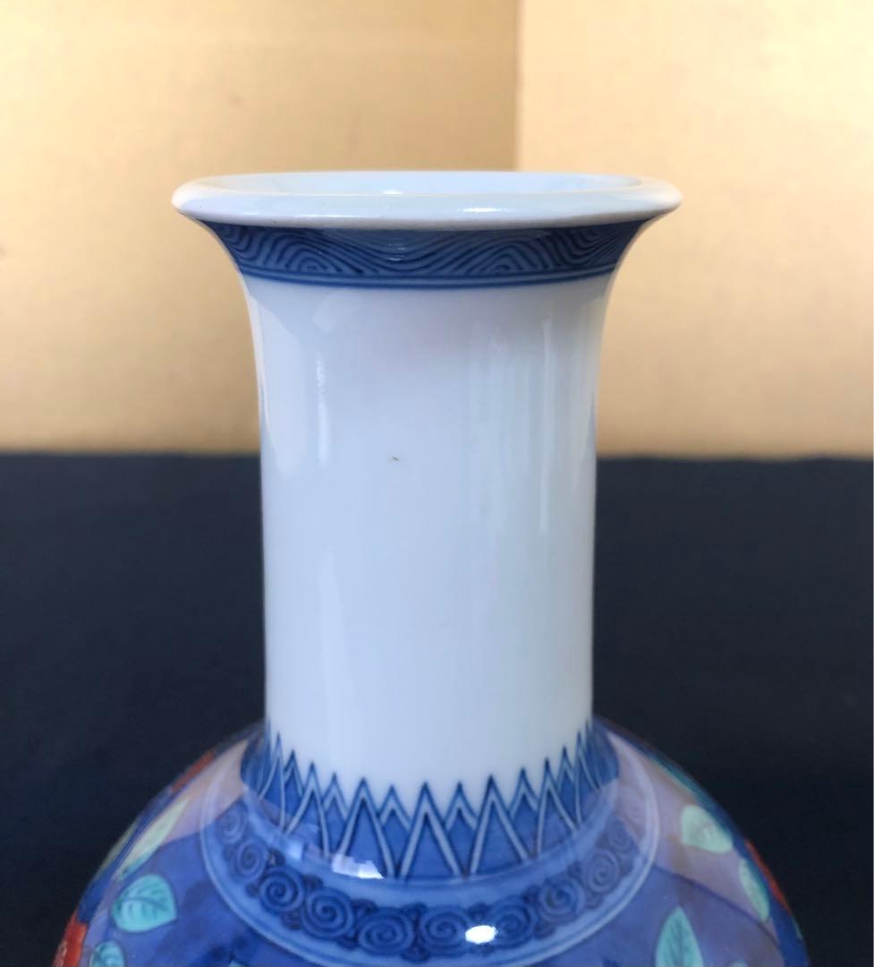 《R》色鍋島緑地紋 花絵 花瓶 十三代 今泉今衛門 合わせ箱 251204お3