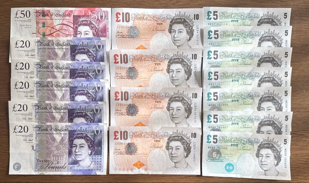 イギリス旧紙幣　旧ポンド紙幣　225ポンド コレクション紙幣