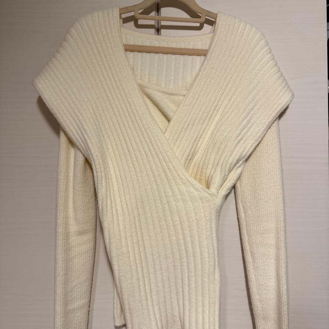 polauraポローラ ベルトセットカシュクールオフショルダーニット