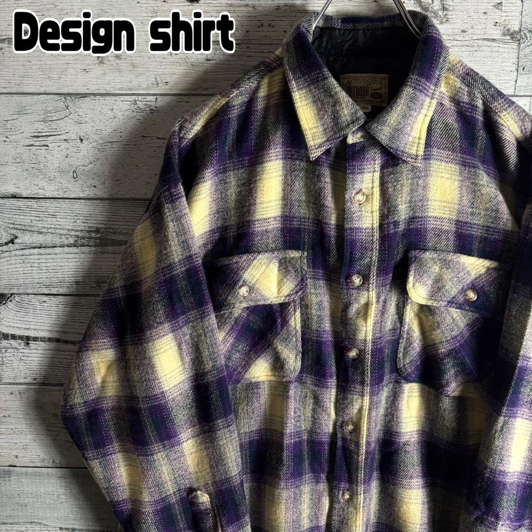 y2k　オンブレチェックシャツ　フランネル　シャドーチェック　メンズL