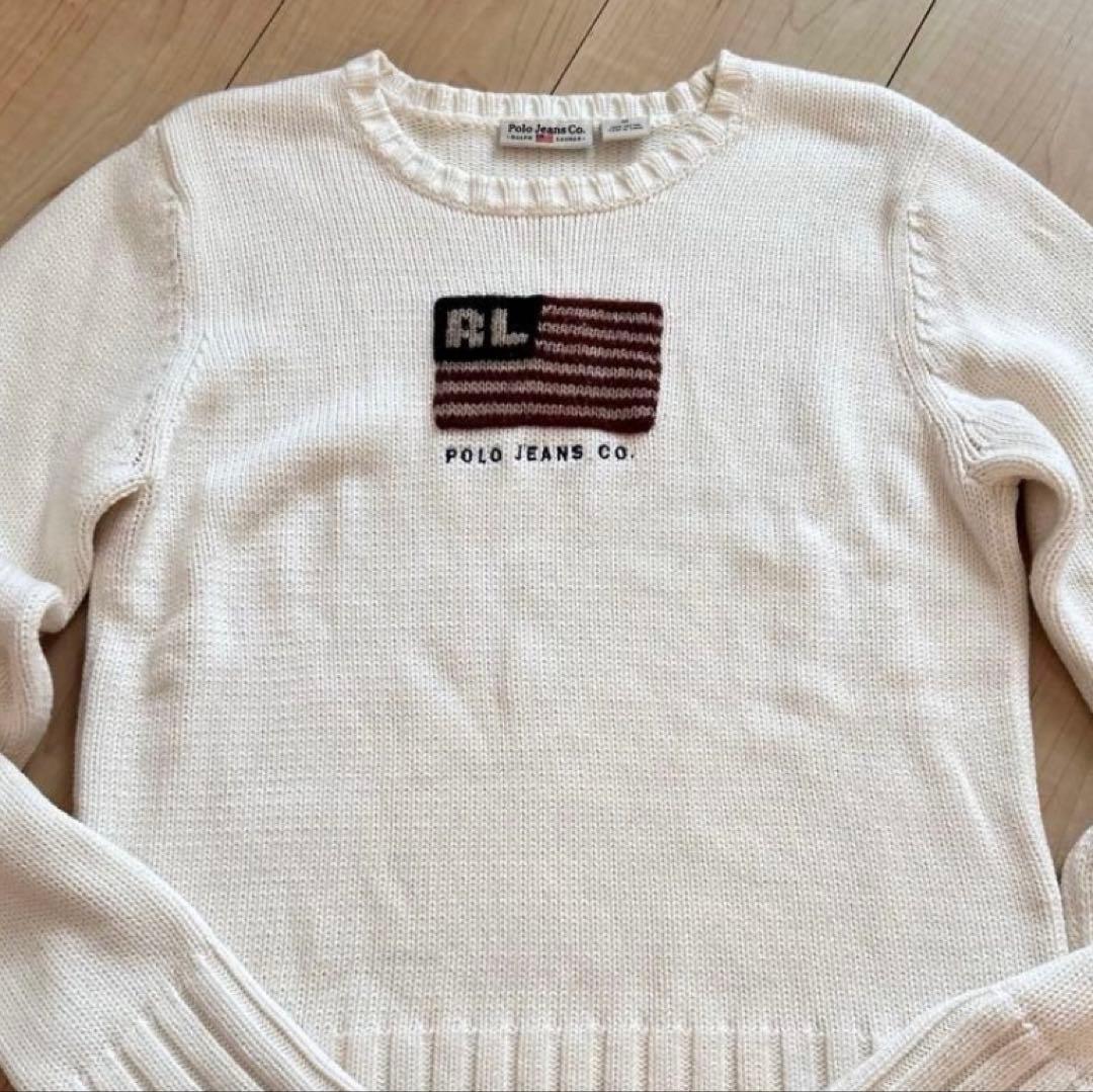 ラルフローレン　ポロジーンズ　星条旗　コットンセーター　アメリカンフラッグ ラルフローレン ポロ レディース 星条旗柄 コットンニット クルー