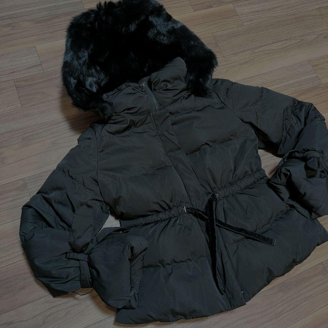 ラビットファーフードショートダウンジャケット ルイルエ ブラック LL